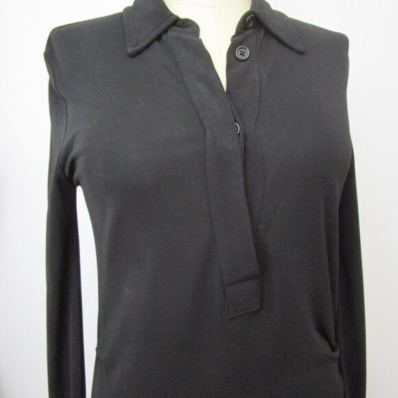 Button Down Long Dress Minimalist Black Viscose Knit - Picture 2 of 12